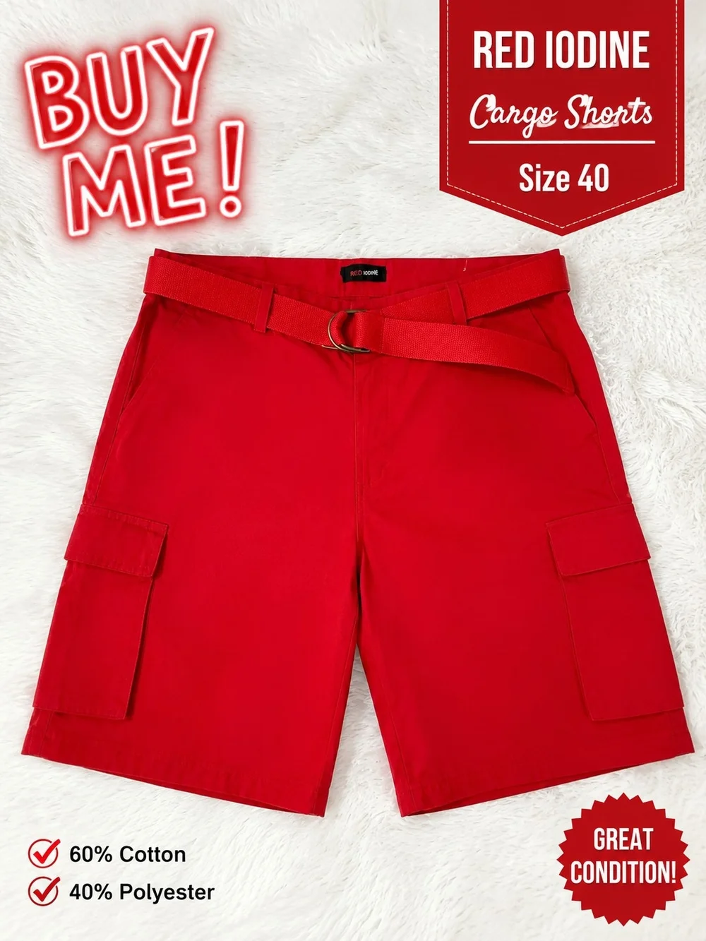 Red Iodine Cargo Shorts for Men - Size 40